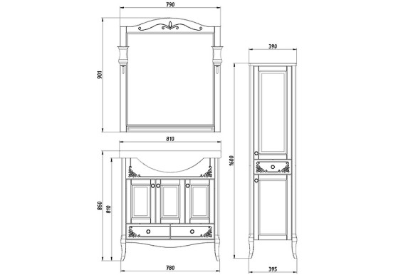 Комплект мебели для ванной ASB-Woodline Салерно 80 Белый с патиной Серебро Комплект мебели для ванной ASB-Woodline Салерно 80 Белый с патиной Серебро