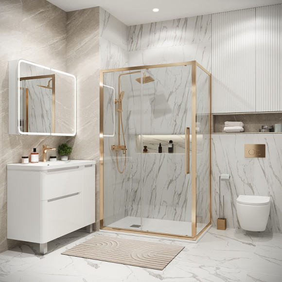 Душевой уголок Grossman Cosmo 120х90 120.K33.02.1290.32.00 профиль Золото сатин стекло прозрачное