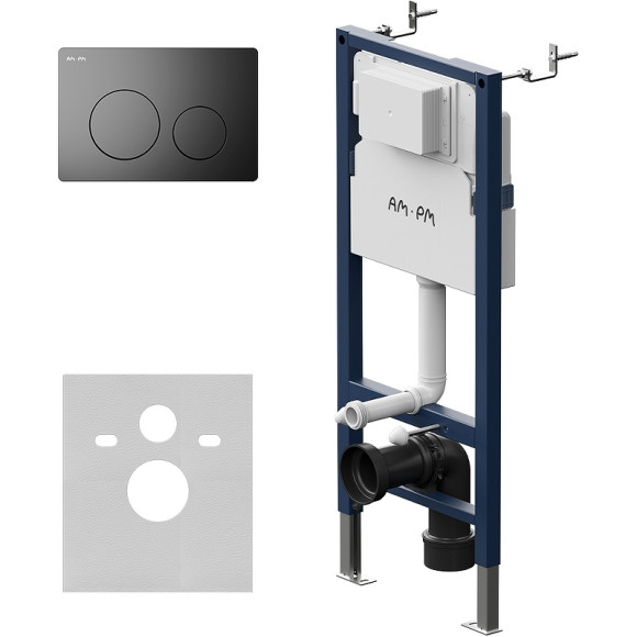 Комплект унитаза с инсталляцией AM.PM Func FlashClean IS90138.8F1701 с сиденьем Микролифт и Черной матовой клавишей смыва