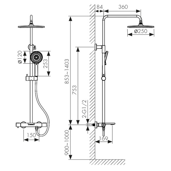 Душевая система Kaiser Serio 05382-9 с термостатом Черная матовая Душевая система Kaiser Serio 05382-9 с термостатом Черная матовая