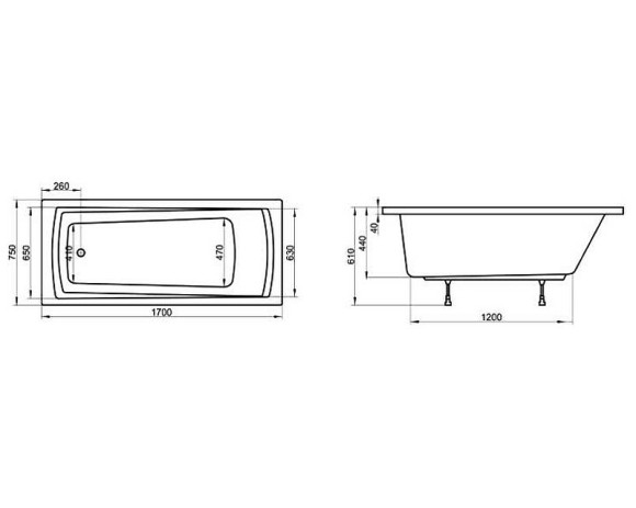 Акриловая ванна Ravak Domino ‎Plus 170x75 C631R00000 без гидромассажа