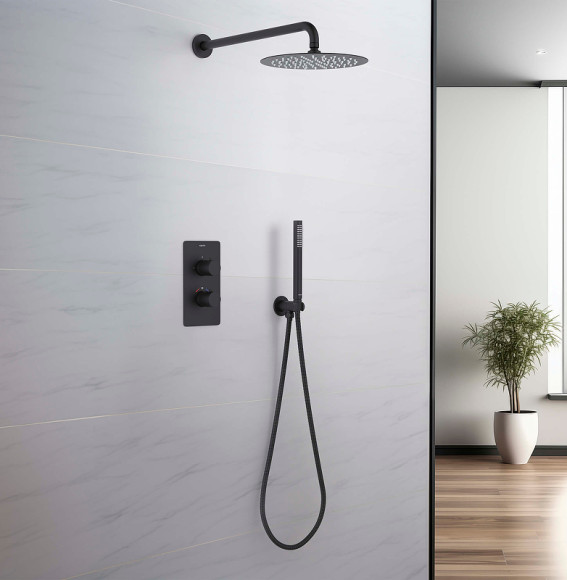 Душевая система Aquatek Европа AQ1376MB с термостатом Черная матовая