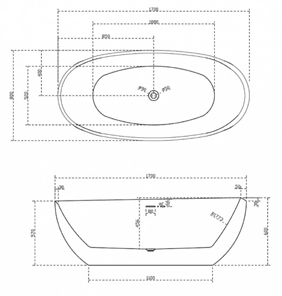 Акриловая ванна Abber 170х80 AB9285 без гидромассажа Акриловая ванна Abber 170х80 AB9285 без гидромассажа