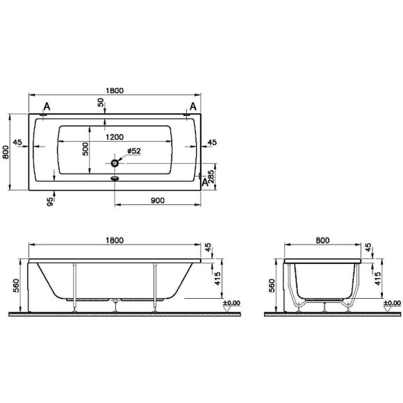 Акриловая ванна Vitra Neon 180x80 52540001000 без гидромассажа