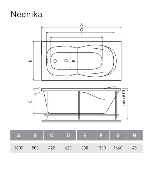 Акриловая ванна Relisan Neonika 180x80 Гл000000976 без гидромассажа Акриловая ванна Relisan Neonika 180x80 Гл000000976 без гидромассажа