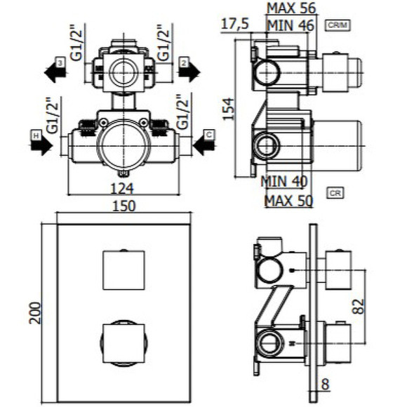 Смеситель для душа Paffoni Level LEQ518CR/M с термостатом Хром Смеситель для душа Paffoni Level LEQ518CR/M с термостатом Хром