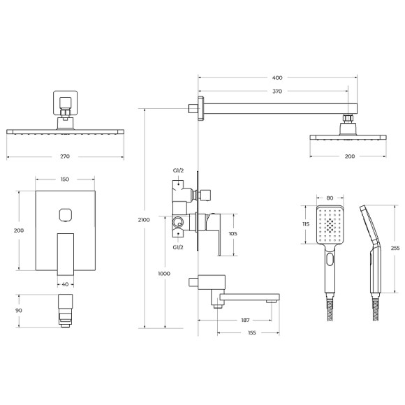 Душевая система Cezares Slider SLIDER-VDSET-GM Оружейная сталь Душевая система Cezares Slider SLIDER-VDSET-GM Оружейная сталь