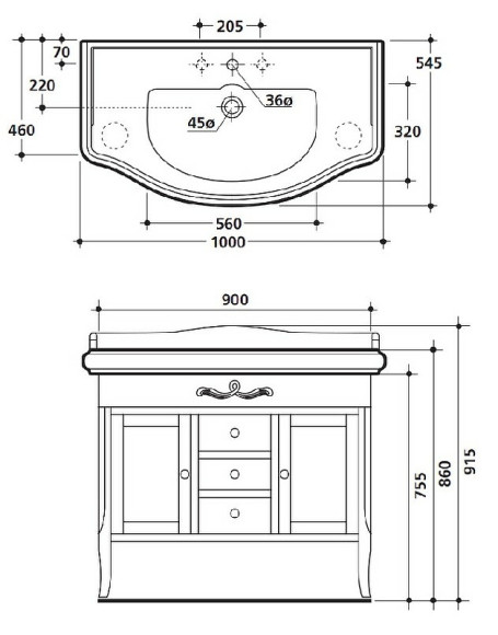 Тумба под раковину Kerasan Retro 90 734730 Белая