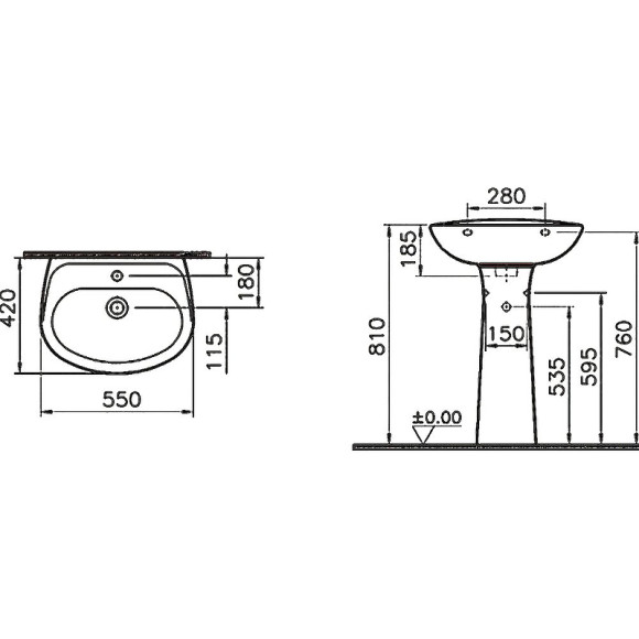 Раковина Vitra Normus 55 9600B003-7650 Белая