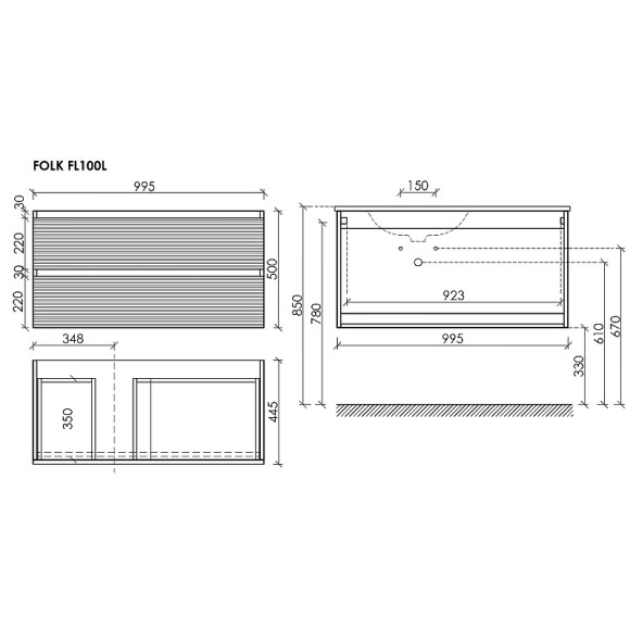 Тумба под раковину Sancos Folk 100 L FL100LGS подвесная Grey soft