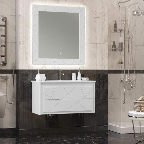 Зеркало Opadiris Луиджи 100 00-00006548 с подсветкой Белое матовое с бесконтактным выключателем и подогревом