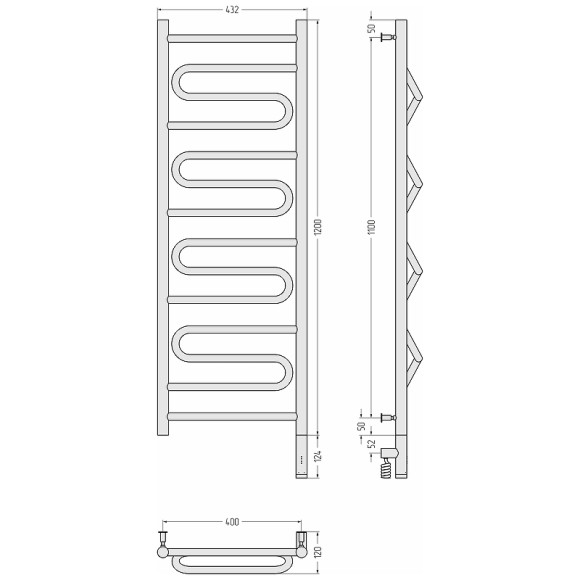 Электрический полотенцесушитель Сунержа Элегия 3.0 1200x400 R 00-5819-1240 Хром