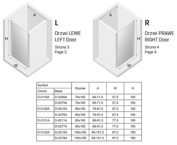 Душевая дверь New Trendy New Varia Black 80 D-0276A профиль Черный стекло прозрачное