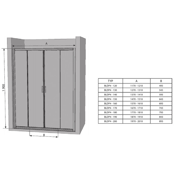 Душевая дверь Ravak Blix BLDP4 140 0YVM0C00ZG профиль Хром стекло Grape