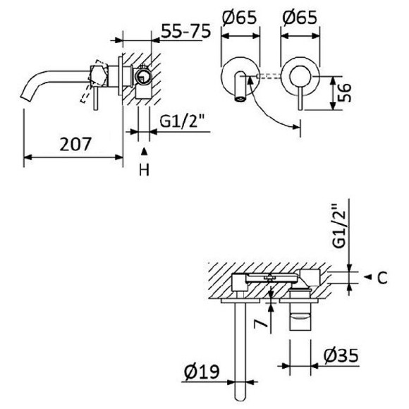 Смеситель для раковины Cezares Leaf LEAF-BLI2-20-L-NOP Черный матовый
