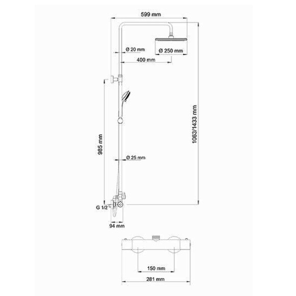 Душевая система WasserKRAFT A13302 с термостатом Хром Душевая система WasserKRAFT A13302 с термостатом Хром