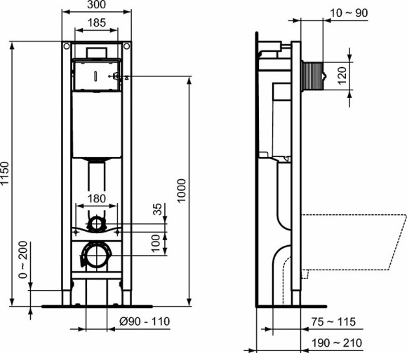 Комплект унитаза с инсталляцией Ideal Standard Prosys Eco Frame Eurovit W660101 с сиденьем Микролифт