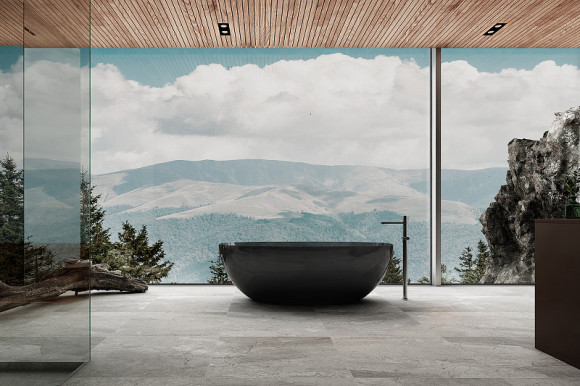 Ванна из полиэфирной смолы Abber Kristall 165х78 AT9701Onyx Черная без гидромассажа