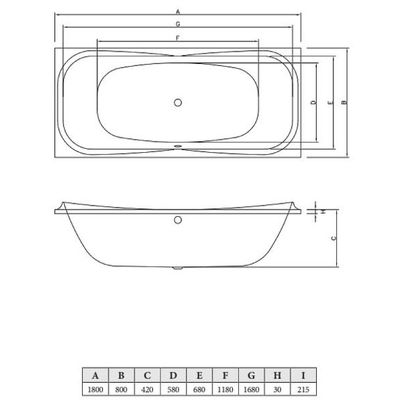 Акриловая ванна C-Bath Kronos 180x80 CBQ013001 без гидромассажа