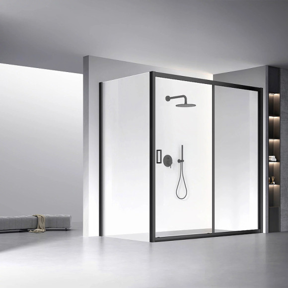 Душевая стенка Veconi Rovigo KP-13 110 KP13B-110-01-C5 профиль Черный стекло прозрачное