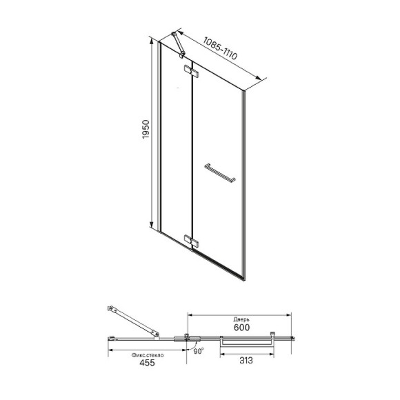 Душевая дверь Iddis Slide 110 SLI6BH1i69 профиль Черный стекло прозрачное