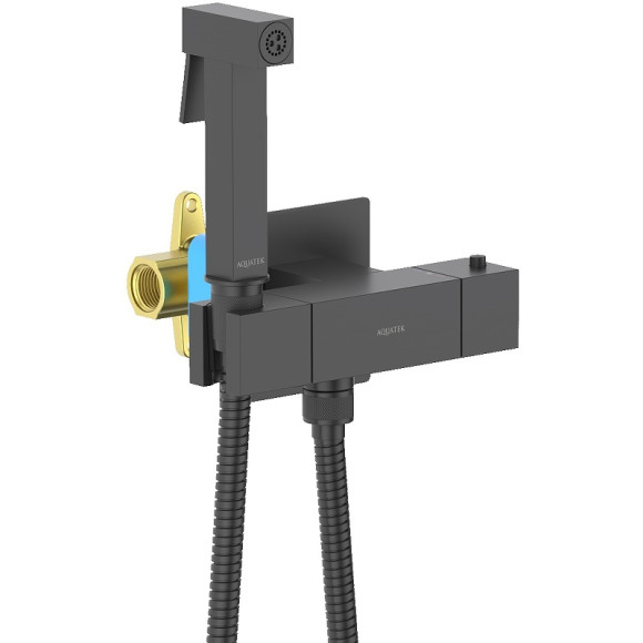 Гигиенический душ со смесителем Aquatek Либра AQ1028MB с термостатом Черный матовый