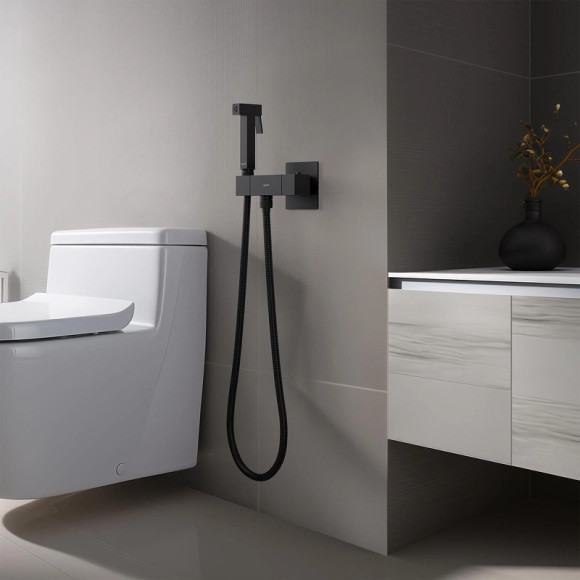 Гигиенический душ со смесителем Aquatek Либра AQ1028MB с термостатом Черный матовый