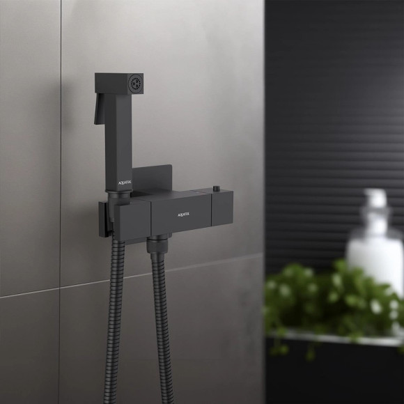 Гигиенический душ со смесителем Aquatek Либра AQ1028MB с термостатом Черный матовый