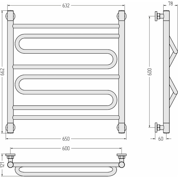 Водяной полотенцесушитель Сунержа Элегия+ 600х600 31-0205-6060 Черный матовый Водяной полотенцесушитель Сунержа Элегия+ 600х600 31-0205-6060 Черный матовый
