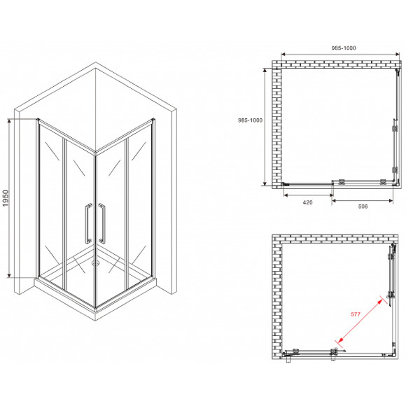 Душевой уголок Abber Schwarzer Diamant 100x100 AG02100BDTH профиль Черный стекло тонированное