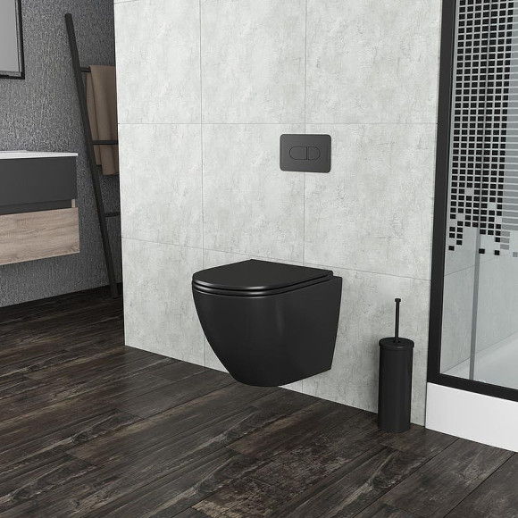 Унитаз Grossman Tornado GR-4455BMSQ подвесной Черный матовый с сиденьем Микролифт Унитаз Grossman Tornado GR-4455BMSQ подвесной Черный матовый с сиденьем Микролифт