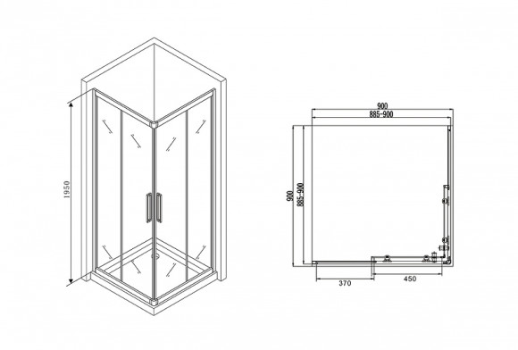Душевой уголок Abber Schwarzer Diamant 90х90 AG02090BH профиль Черный стекло прозрачное Душевой уголок Abber Schwarzer Diamant 90х90 AG02090BH профиль Черный стекло прозрачное