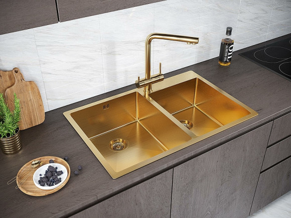 Кухонная мойка Paulmark Kroner 78/2S PM237851-BG Брашированное золото Кухонная мойка Paulmark Kroner 78/2S PM237851-BG Брашированное золото