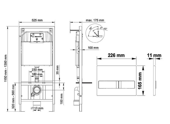Комплект унитаза CeramaLux B2330В с инсталляцией Berges Novum L5 040215 с сиденьем Микролифт и Черной матовой клавишей смыва