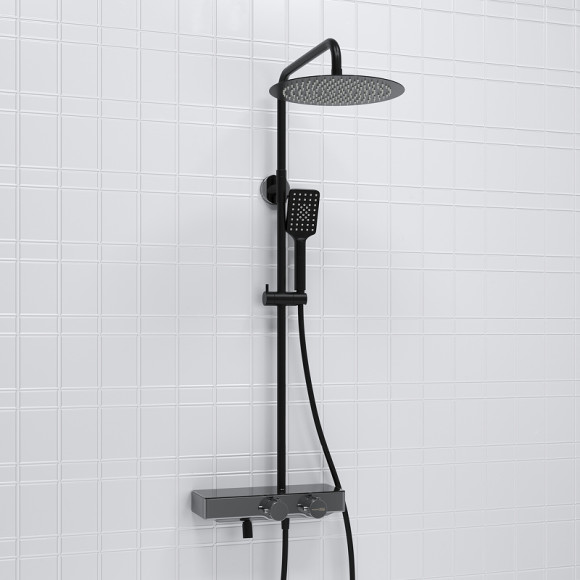 Душевая система WasserKRAFT A114.160.130.CB Thermo с термостатом Черная матовая