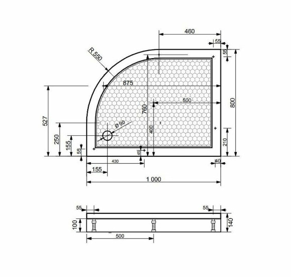 Душевой поддон из искусственного камня Эстет Омега 100х80 R ФР-00000767 Белый