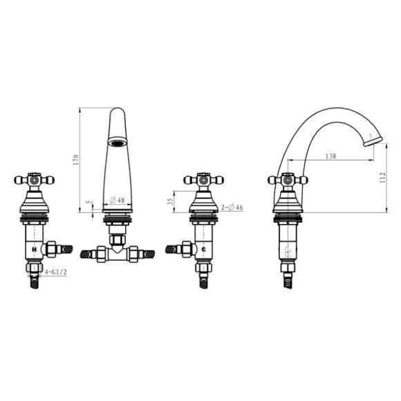 Смеситель для раковины Boheme Camelia 297 Золото