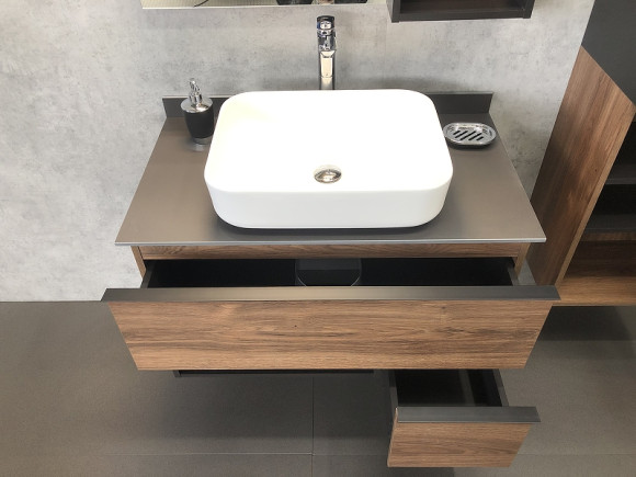 Тумба с раковиной Comforty Штутгарт 90 00-00002868 подвесная Дуб темно-коричневый Черная матовая