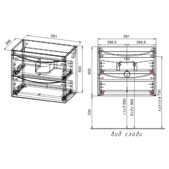 Тумба под раковину Style Line Бергамо 60 СС-00002317 подвесная Серая антискрейч
