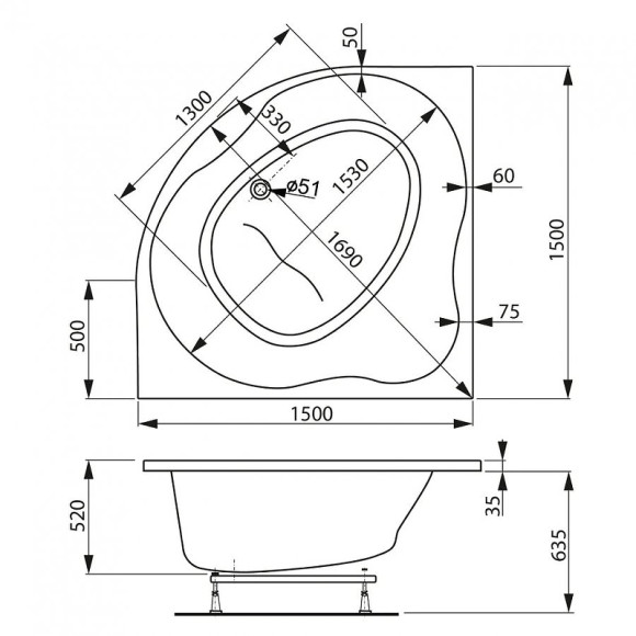 Акриловая ванна Vagnerplast Plejada 150x150 VPBA150PLE3X-04 без гидромассажа