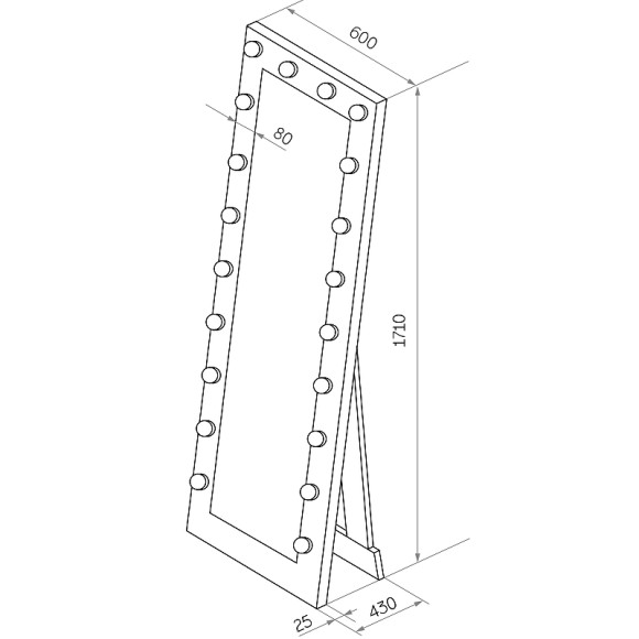 Зеркало Континент 600х1750 ЗГП42 гримерное с подсветкой Белое с механическим выключателем