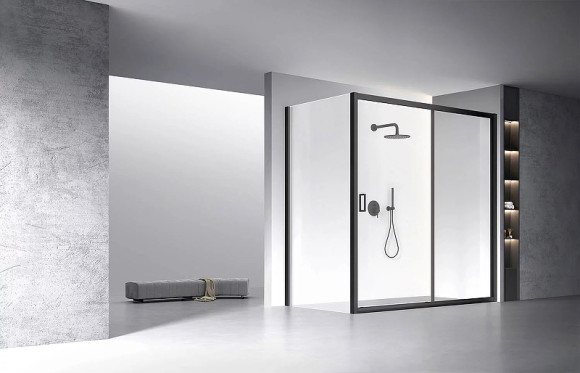 Душевая стенка Veconi Rovigo KP-13 120 KP13B-120-01-C5 профиль Черный стекло прозрачное