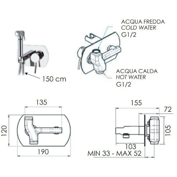 Гигиенический душ со смесителем Remer Minimal N60NO Черный матовый Гигиенический душ со смесителем Remer Minimal N60NO Черный матовый