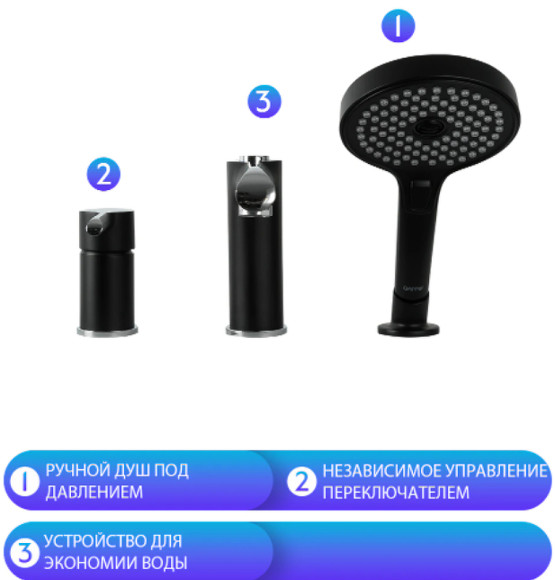 Смеситель на борт ванны Gappo G03-6 G1103-6 Черный матовый Хром