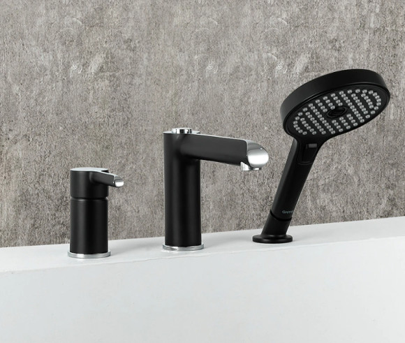 Смеситель на борт ванны Gappo G03-6 G1103-6 Черный матовый Хром