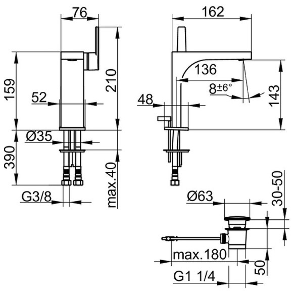 Смеситель для раковины Keuco Edition 11 51102 130000 Хром черный шлифованный