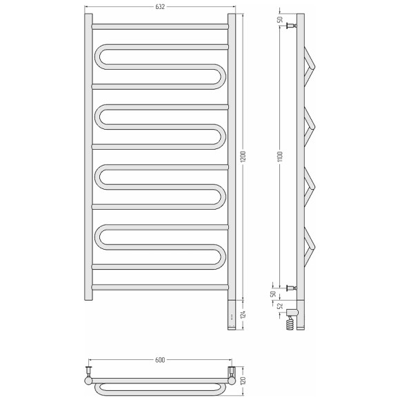 Электрический полотенцесушитель Сунержа Элегия 3.0 1200x600 R 30-5819-1260 Белый матовый
