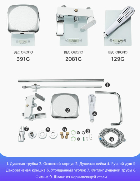 Душевая система Gappo G48 G2448-8 Белая Хром