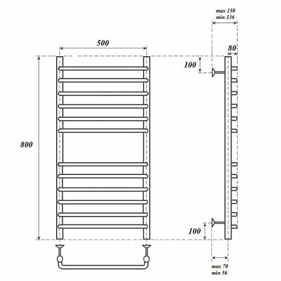 Водяной полотенцесушитель Point Нептун Премиум PN09158S П12 500x800 Хром