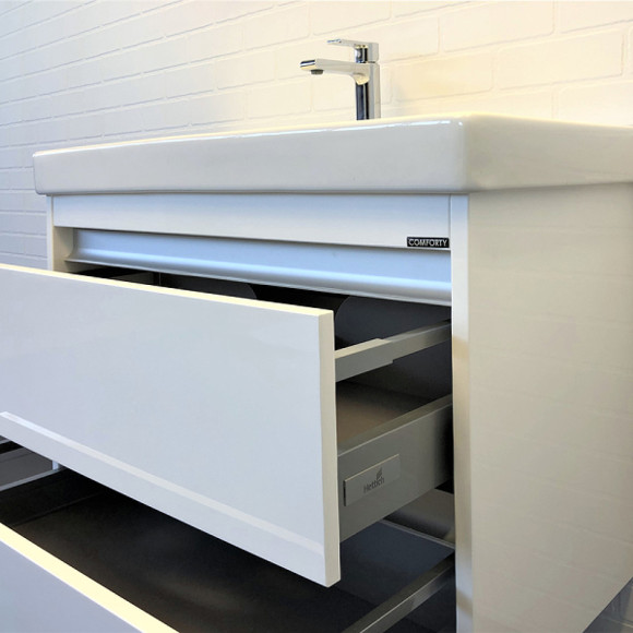 Тумба с раковиной Comforty Дублин 90 00-00005213 подвесная Белая глянцевая Тумба с раковиной Comforty Дублин 90 00-00005213 подвесная Белая глянцевая